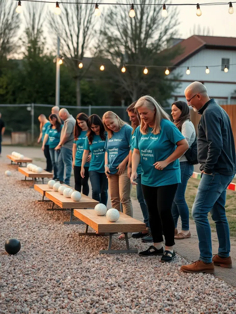 A photograph showing volunteers assisting with a pétanque event or recreational activity, emphasizing the community spirit and support network.