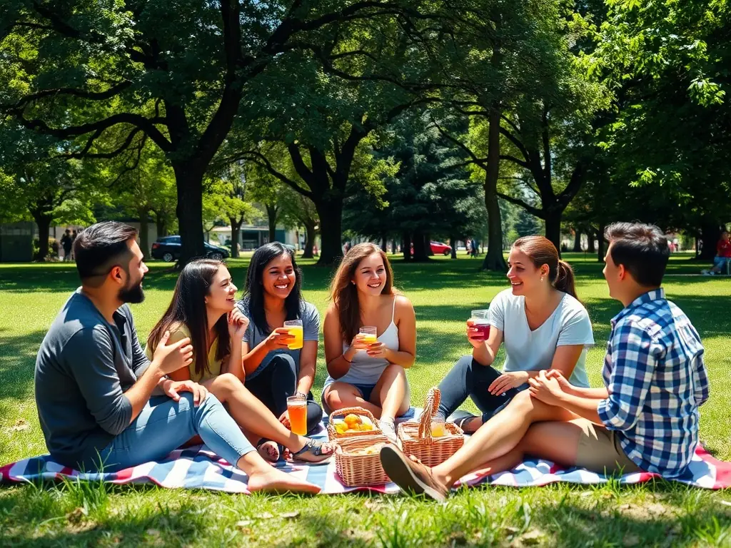 People enjoying a picnic and playing board games in a park, highlighting the social aspect of the activities.